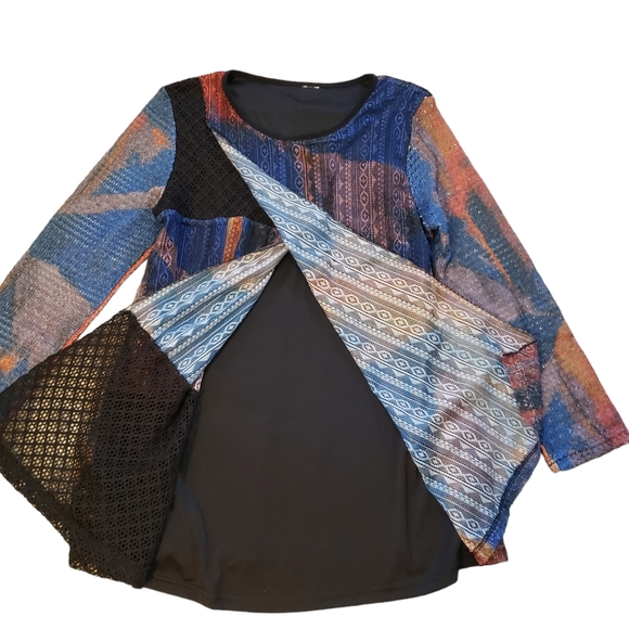 This & That Womens M Layered Mixed Media Longline Abstract Split Front Tunic Top - Picture 2 of 8